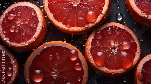 red oranges citrus fruits with drops of water on a black background