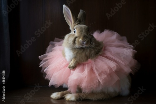 The rabbit wearing a pink tutu and ballet slippers Generative AI