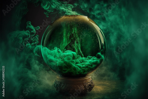 ball of the sorceress for predictions. green mist. ai generated