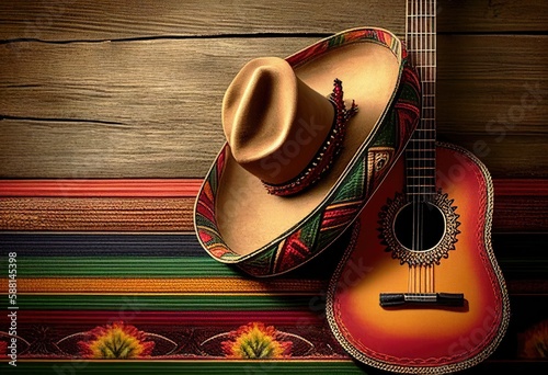 Cinco de Mayo Sombrero and Guitar Wallpaper - Generative AI 