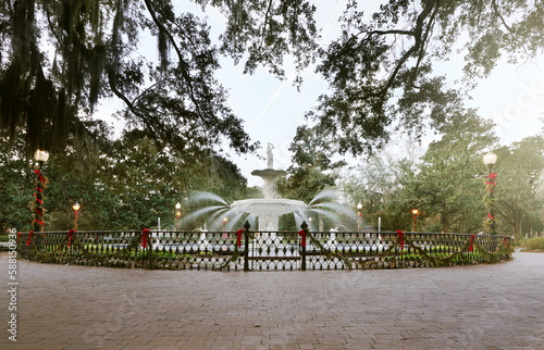 The fountain at Forsyth Park decorated for Christmas, in Savannah Georgia