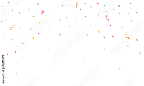 congratulatory background with colored confetti and serpentine. Vector illustration