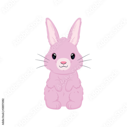 Mały różowy królik. Urocze zwierzątko w stylu kawaii. Siedzący zając na białym tle. Ilustracja wektorowa.