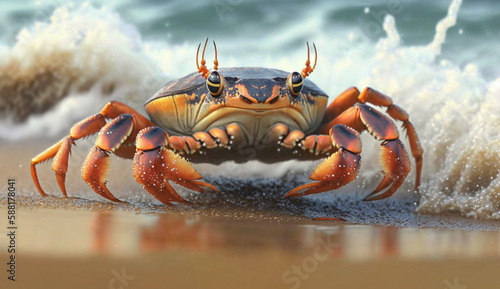 Sally Lightfoot crab on sandy beach by water generated by AI