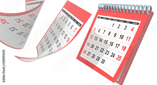 calendar april flying pages isolated red - 3d rendering