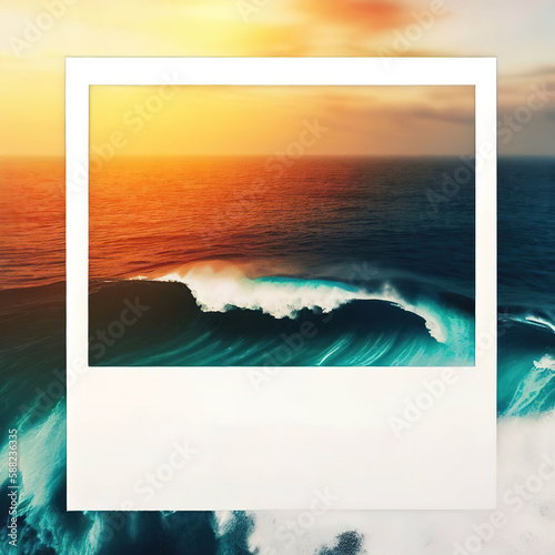 blank label - summer - on top view sea background with Generative AI