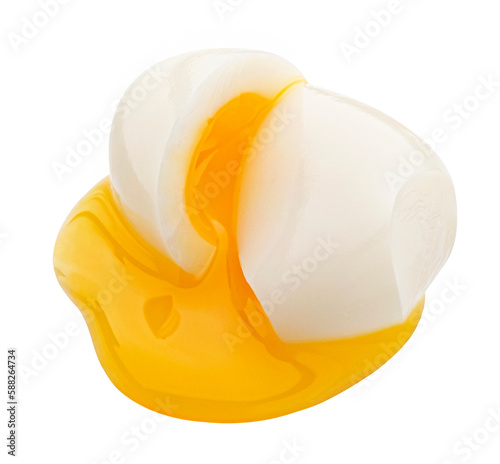 Sliced poached egg isolated on white background