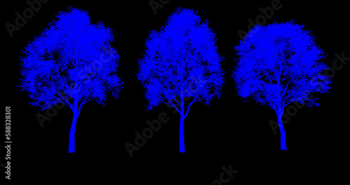 drzewo liściaste, kolorowy kształt na czarnym tle, render 3d, rendering , do wizualizacji i grafiki