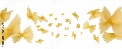 Excellent retouched Italian pasta flies and levitates in space. Isolated on white