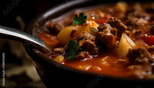 Fresh beef stew cooked with organic vegetables generated by AI