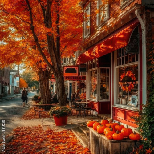 Small town during the fall season. Generative AI