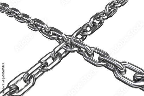 3d image of silver metallic chain in crossed shape 