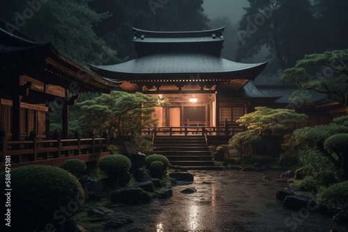 japanese temple in the morning generated with AI tools
