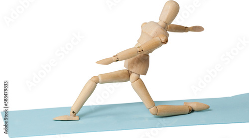 Wooden 3d figurine exercising on mat