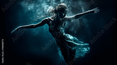 Dancing Underwater: A Beautiful Ballerina Performing a Mesmerizing Dance in Aquatic Environment, Generative AI