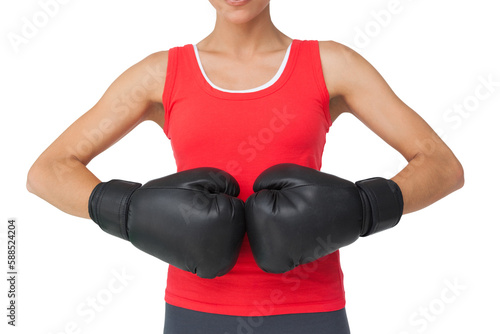 Close-up mid section of a determined female boxer