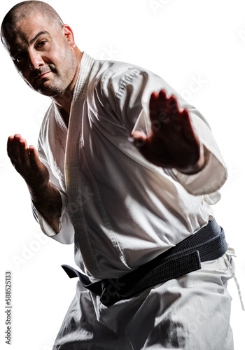 Fighter performing karate stance
