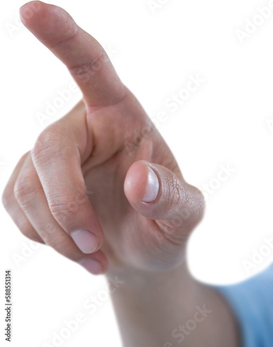 Hand of man pretending to touch invisible device