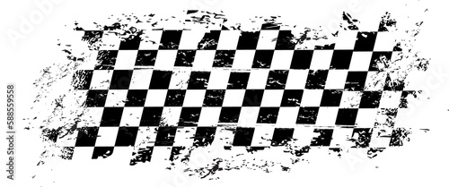 Grunge race flag, vector checkered sport racing