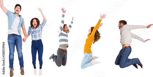 Friends jumping against white background