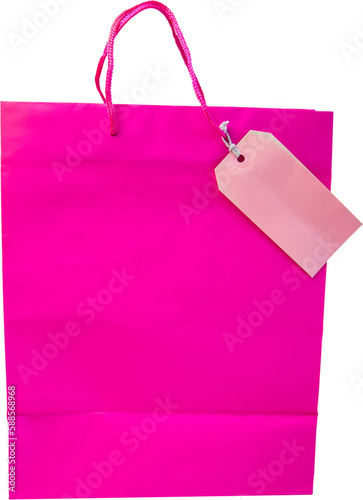 Pink empty shopping bag with price tag