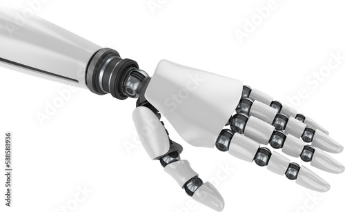 Close up of silver robotic hand