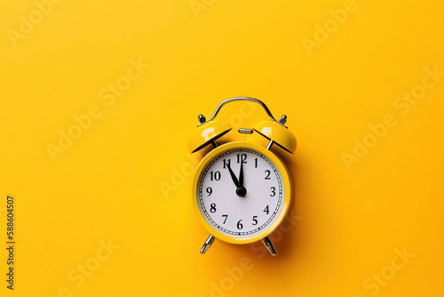 a yellow alarm clock on a yellow background with copy space. Created with Generative AI Technology