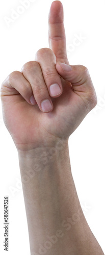 Cropped image of hand pretending to touch invisible screen