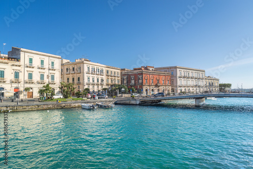 The harbour and Ponte Santa Lucia joining Syracuse and Ortigia Island in Sicily