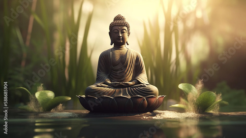 buddha statue in green zen environment