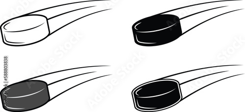Hockey Puck in Motion Clipart Set - Outline, Silhouette and Colored