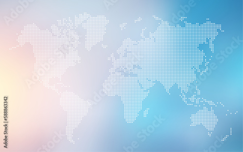 World map with square dot. Аbstract dotted squares world map on light blue background. Pixels silhouette worldmap. Simple flat wallpaper. Planet with continents for design print. Vector illustration