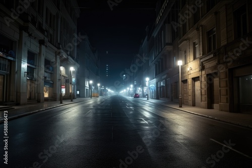 old street in the night - Illustration created with generative ai