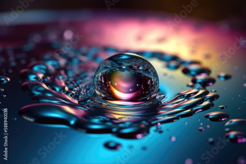 macro shot of a single water droplet on a surface. Generative AI