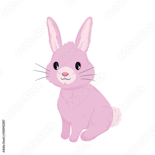 Mały różowy królik. Urocze zwierzątko w stylu kawaii. Siedzący zając na białym tle. Ilustracja wektorowa.