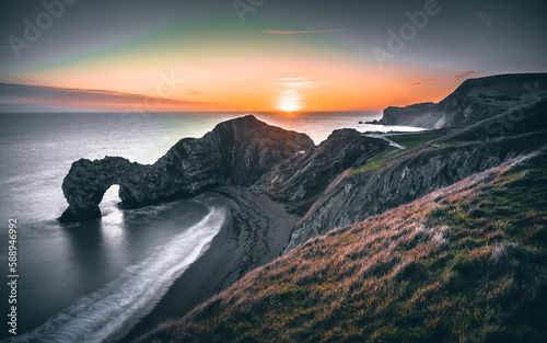 View of cliffs and sea in england UK