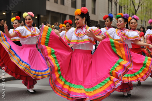 Fabulous Cinco de Mayo female dancer. Beautiful female in traditional costume and sombrero dancing.Generative AI