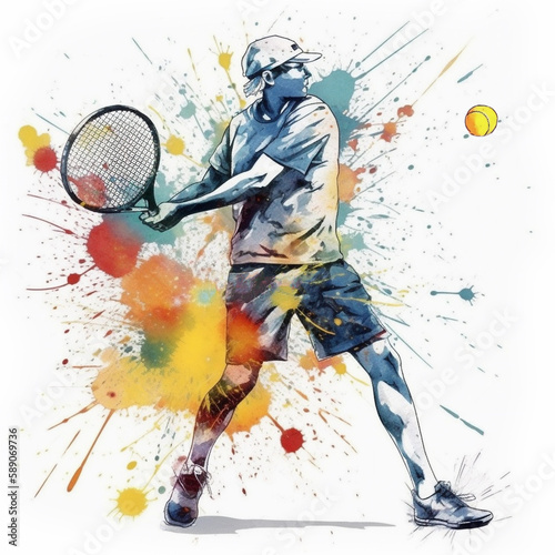 Abstract watercolor design of a tennis player - Generative AI