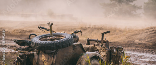 MILITARY MOTORCYCLE - An old German machine in camouflage colors