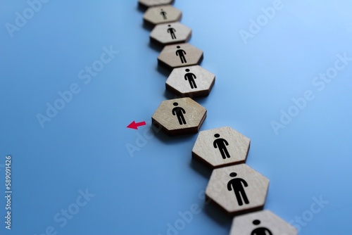 Wooden blocks with people icon leave the team. Exit the project, dismissal, being fired, expulsion and discharge concept