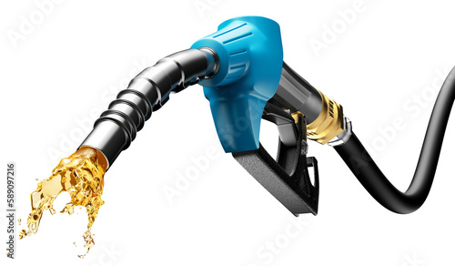 Gasoline gushing out from blue pump 