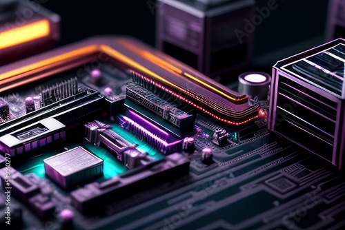 Abstract a Futuristic Motherboard circuit cyberspace design created with AI technology. Generative Ai.