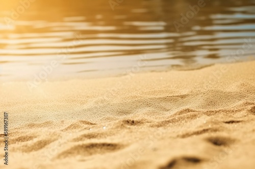 Images of summer sand against blurred backdrops sea and sky Beautiful nature. AI-generated images