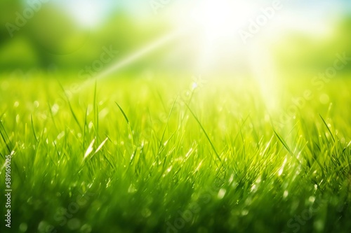 The beautiful nature of spring meadows with sunshine scenes with bokeh and sky. AI-generated images