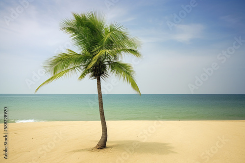 Tropical landscape of summer scenery, white sand with palm trees. Luxury travel vacation destination, Created using generative AI tools.