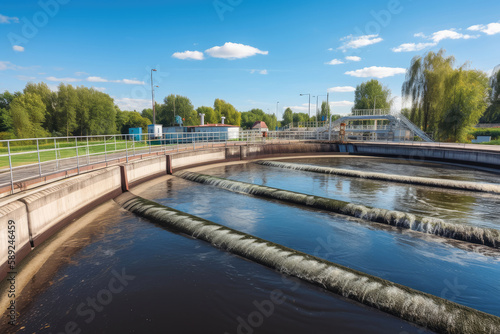 Modern urban waste water treatment plant. Generative ai.