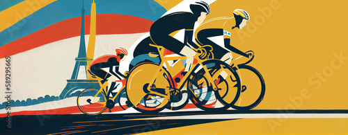 Tour de France cycling sport competition, line art ai generative illustration. 