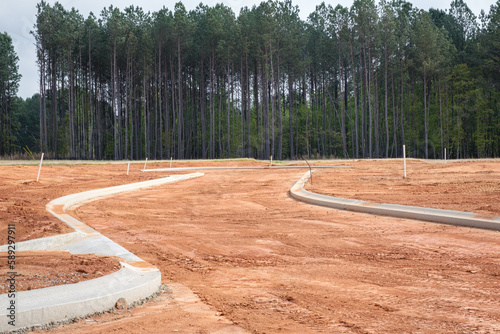 New home residential subdivision development of roads and curbs