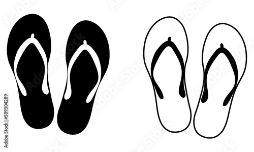 Flip flops signs. Flat and line art style. Vector illustration isolated on white background