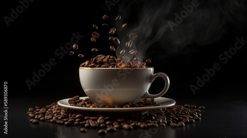 Coffee on black background. Illustration AI Generative.